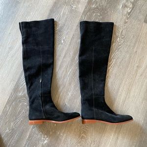 Loefller Randal Black suede over knee flat boots